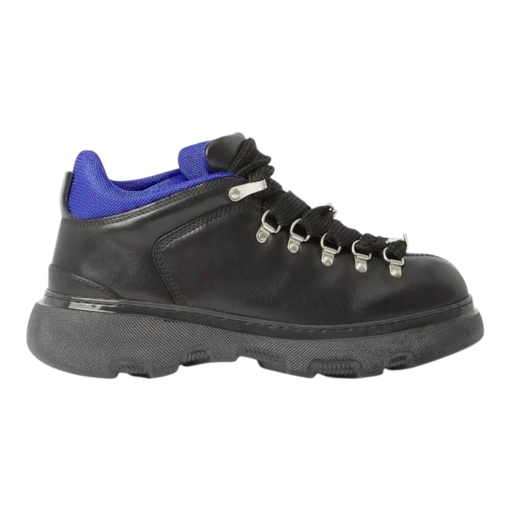 $1190 New BURBERRY Leather Trek Boots Mens 8 EU 41 Black Blue Logo Hiking Shoes